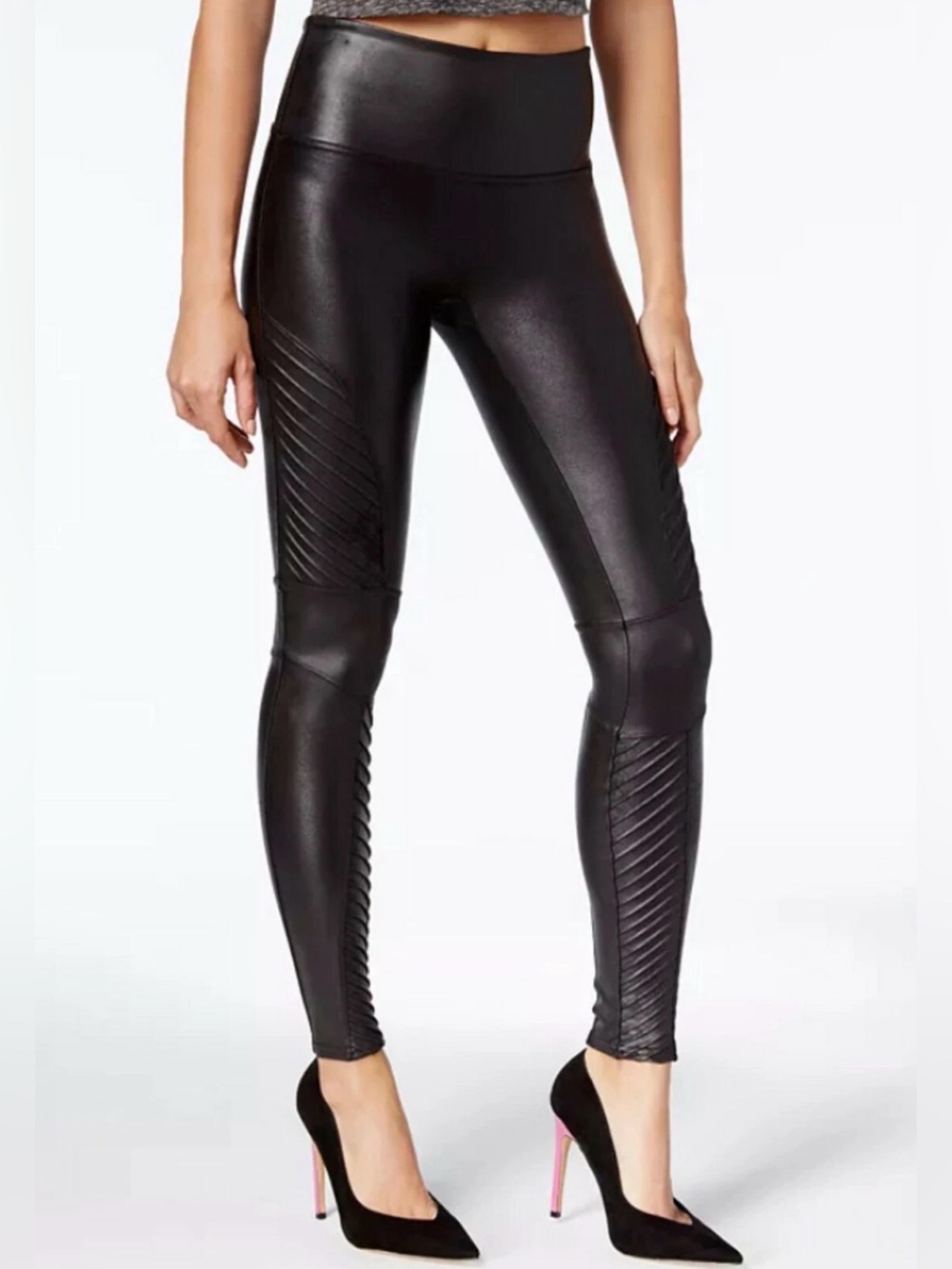 Spanx High-Waist Black Moto Faux-Leather Leggings Medium
